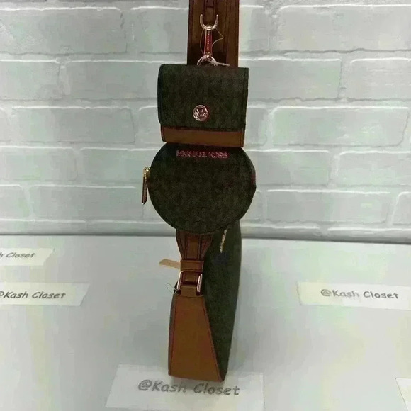 Michael Kors Crossbody Tech Attach Small Jet Set Travel MK Signature Brown - Picture 7 of 12